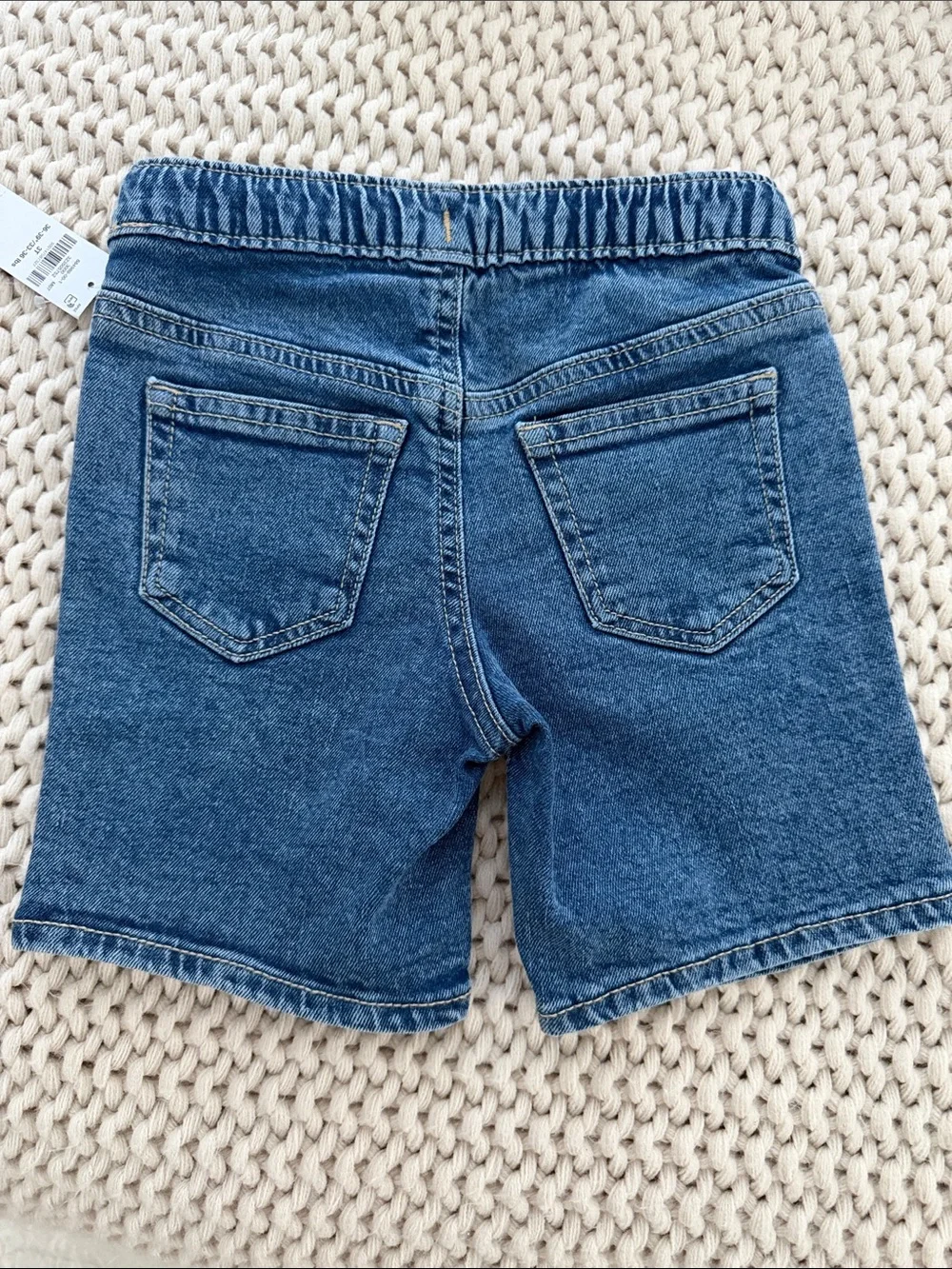 Old Navy Boys Denim-Style Drawstring Shorts in Blue with Cream Tie